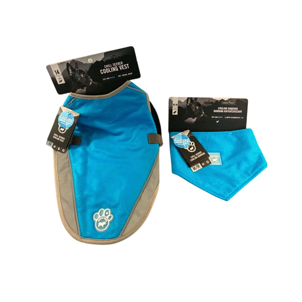 Canada‎ Pooch Chill Seeker Cooling Vest & Bandana Set 14 M Blue NWT Reflective